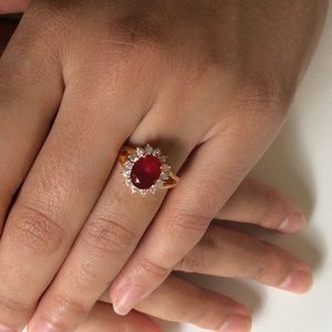 Yellow Gold Simulated Ruby & Diamond CZ Engagement Ring